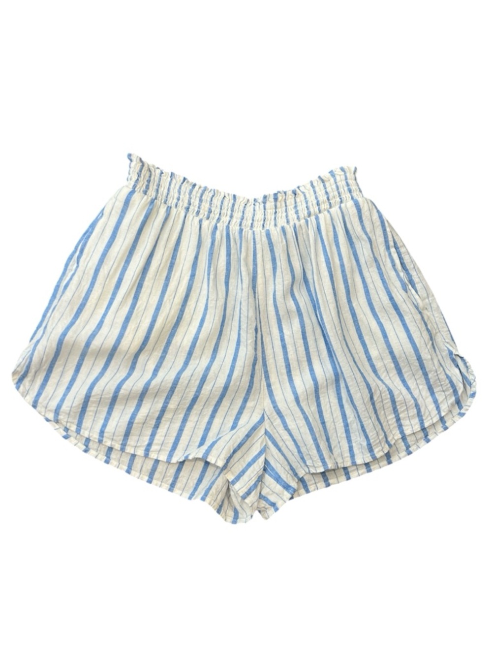 Aerie white blue striped pull on linen viscose blend shorts size medium
